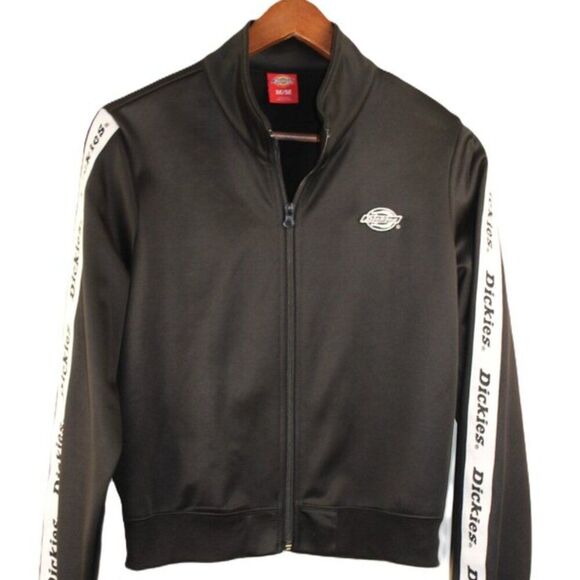 DICKIES Cropped Y2K Black Track Jacket, Logo Sleeves Zip Up, Retro Streetwear - Picture 8 of 15